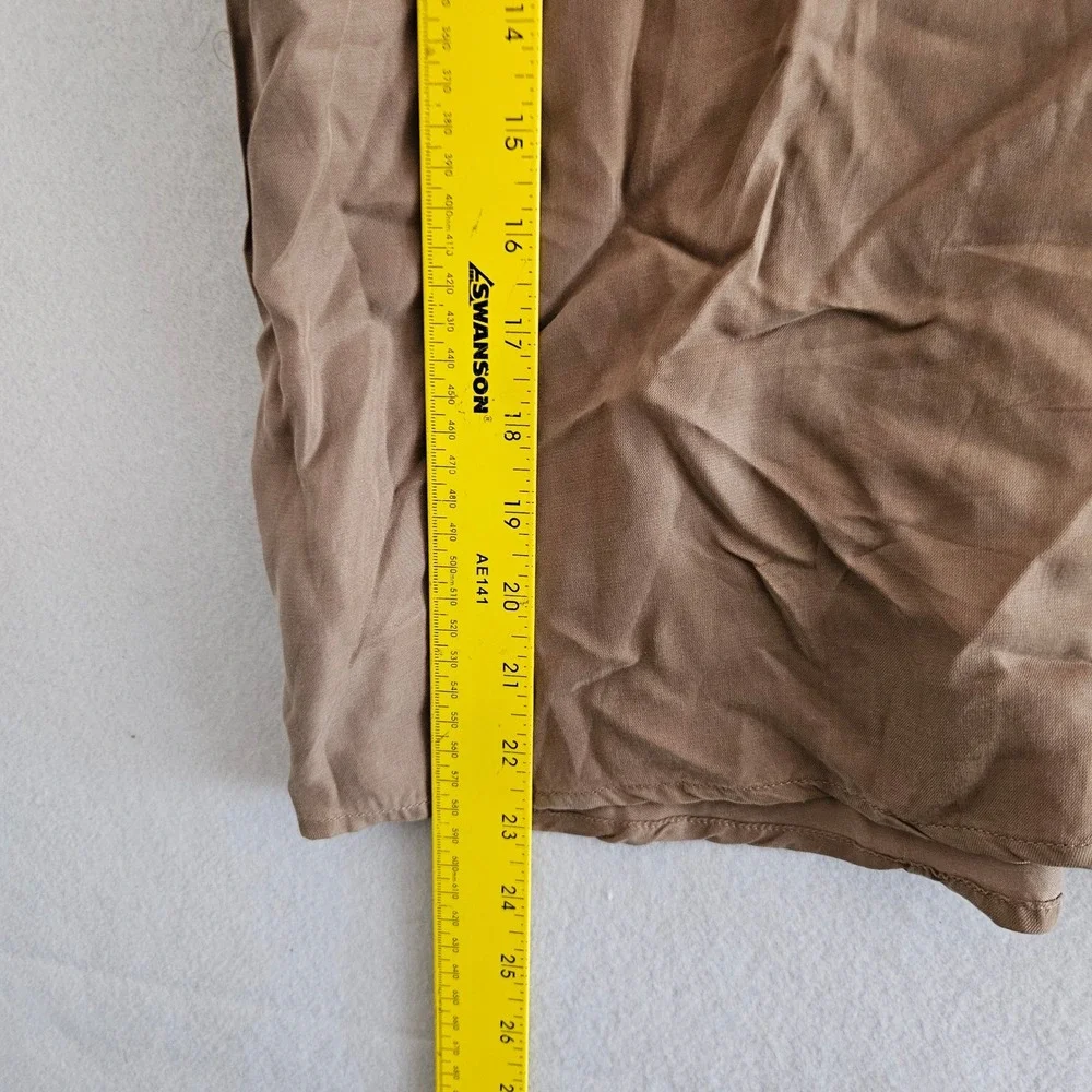 Vila Vileslie Lace Trim V-Neck Top Taupe Brown Cupro Lyocell Blouse EU 38